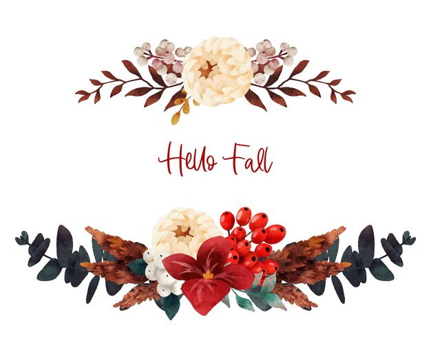 Composition florale luxuriante automne éléments floraux dessinés à la main