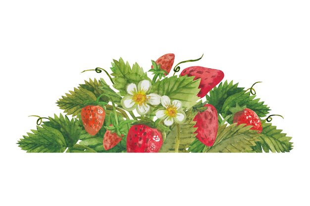 Composition avec des fraises et des fleurs