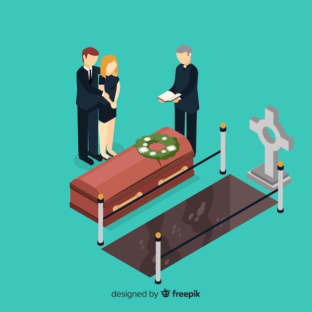 Vecteur composition funéraire avec vue isométrique