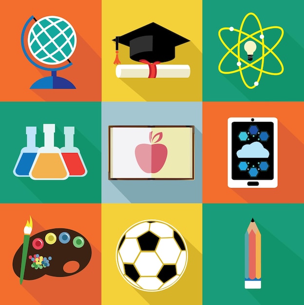 Composition D'icônes D'éducation Plat Moderne Sertie D'effet D'ombre Portée