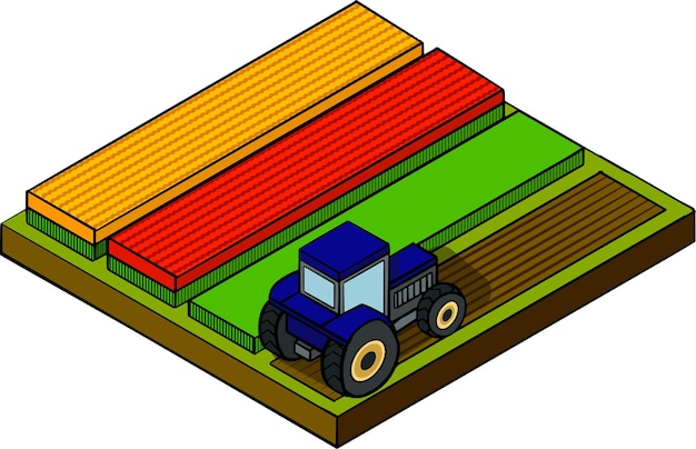 Composition isométrique agricole avec transport agricole et terres cultivées