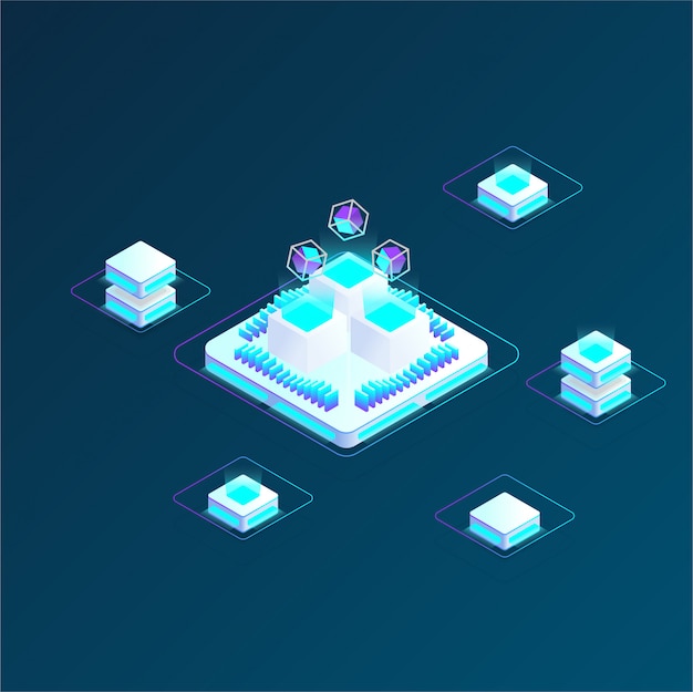 Composition Isométrique De Crypto-monnaie Et De Chaîne De Blocs, Analystes Et Gestionnaires Travaillant Sur Le Démarrage De Crypto, Analystes De Données. Illustration Vectorielle Isométrique