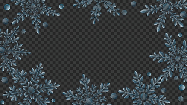 Composition De Noël De Grands Flocons De Neige Transparents Complexes Dans Des Couleurs Bleu Clair Pour Une Utilisation Sur Fond Sombre. Transparence Uniquement En Format Vectoriel