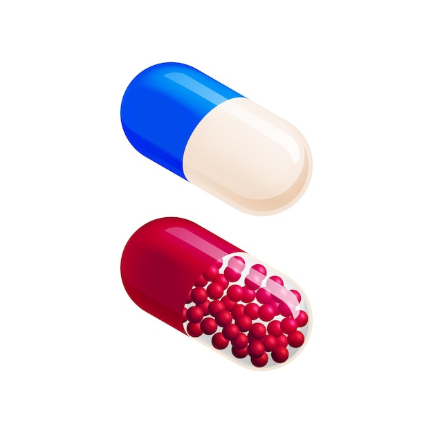 Composition De Pharmacie De Médecine Isométrique Avec Image Isolée De Pilules En Capsules Sur Illustration Vectorielle Fond Blanc