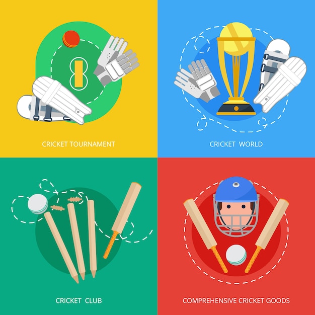 Vecteur composition de plat icônes de cricket 4