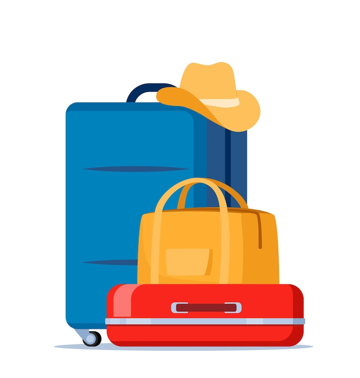 Vecteur composition des sacs de voyage valise et sac à dos bagages de voyage et d'aventure pour touristes