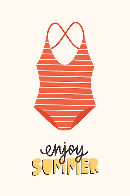 Composition Saisonnière Moderne Avec Phrase Enjoy Summer Manuscrite Avec Une Police Calligraphique élégante Et Un Maillot De Bain Ou Un Maillot De Bain.