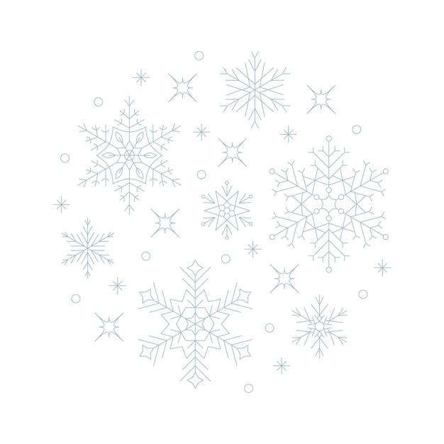 Vecteur composition de snowlakes en forme de cercle, dessin au trait
