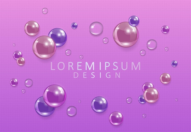 Composition de texture violette avec des gouttes d'eau de boules de verre multicolores