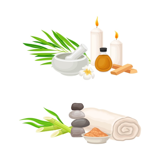 Composition de traitement de spa avec de l'huile essentielle de bois de santal et des pierres pour le vecteur de massage corporel énergétique