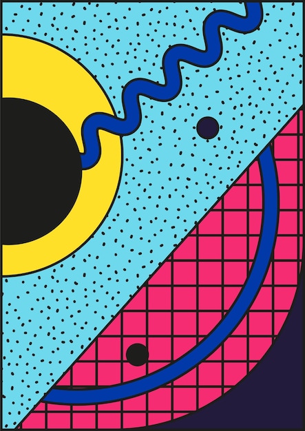Composition de vecteur Neo Memphis dans le style vintage 80 90. Cette image de blocs audacieux pour une identité de marque mémorable autocollant papier peint conception graphique cartes affiches emballage t-shirts magazine dépliant panneau d'affichage