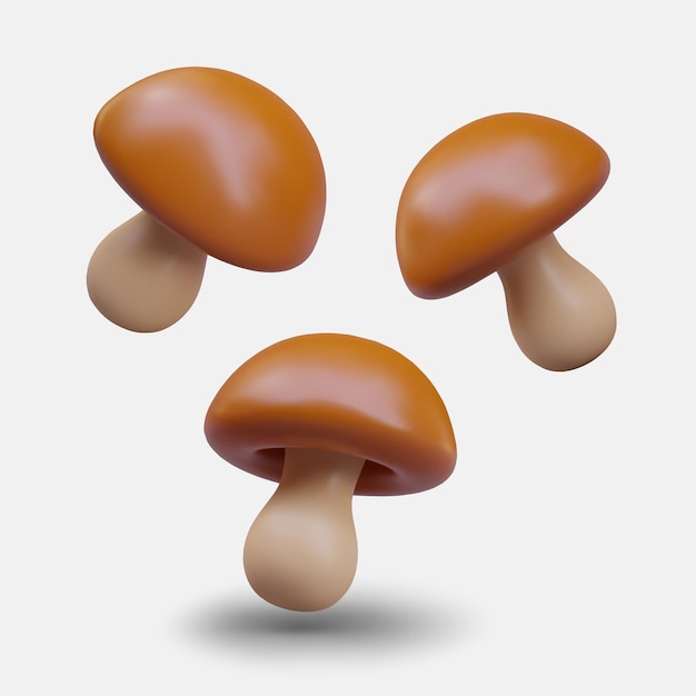 Composition vectorielle d'objets flottants champignons 3D dans le style de dessin animé