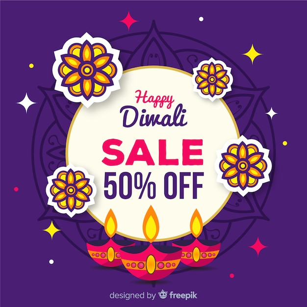 Vecteur composition de vente colorée diwali avec un design plat