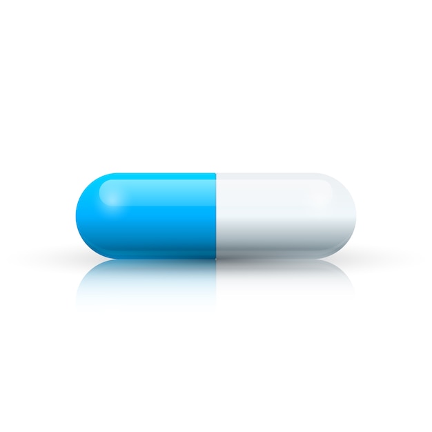 Vecteur comprimé pilule, icône pharmacologie avec réfléchir