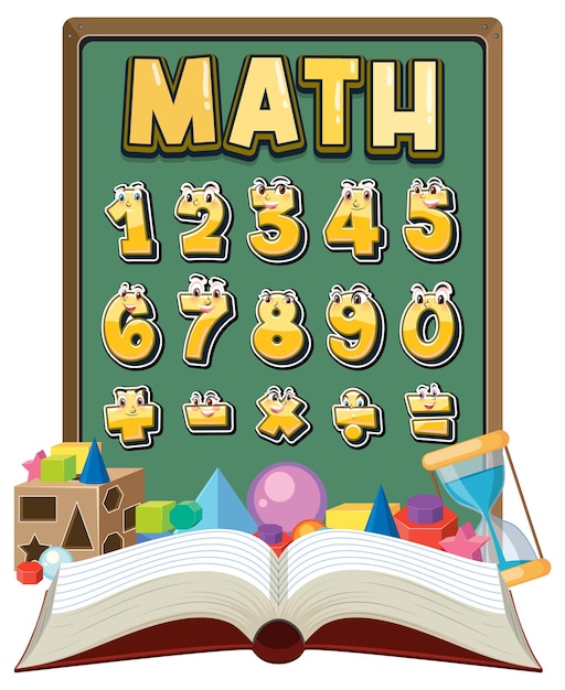 Vecteur compter les chiffres de 0 à 9 et les symboles mathématiques