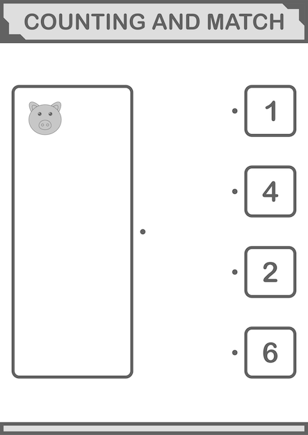Compter et faire correspondre la feuille de travail du visage de cochon pour les enfants