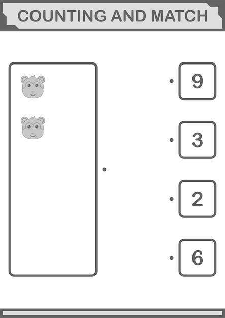 Compter et faire correspondre la feuille de travail du visage de singe pour les enfants
