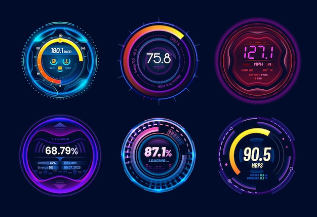 Le compteur de vitesse de la voiture mesure les cadrans du panneau lumineux au néon