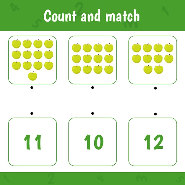 Comptez et faites correspondre le jeu d'activité mathématique pour l'éducation des enfants AppleFeuille de travail éducative pour les enfants d'âge préscolaire