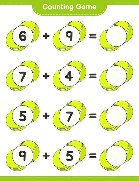 Comptez Et Faites Correspondre Le Nombre De Balles De Tennis Et Faites Correspondre Les Bons Numéros Illustration Vectorielle De Feuille De Calcul Imprimable Pour Enfants éducatifs