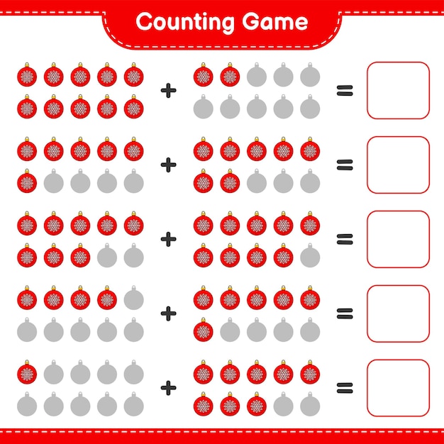 Comptez le jeu comptez le nombre de boule de Noël et écrivez le résultat Jeu éducatif pour enfants