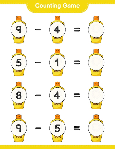 Comptez Le Jeu Comptez Le Nombre De Crème Solaire Et écrivez Le Résultat Jeu éducatif Pour Enfants