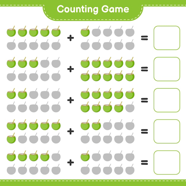 Comptez le jeu comptez le nombre de noix de coco et écrivez le résultat Jeu éducatif pour enfants