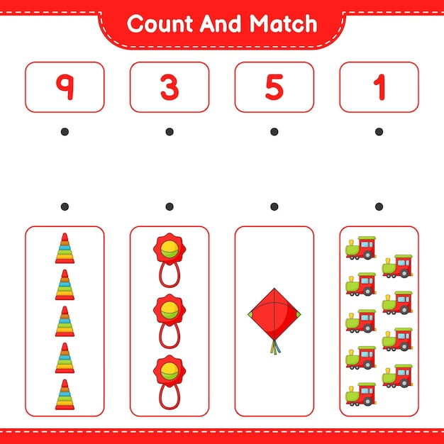 Comptez le nombre de Pyramid Toy Baby Hochet Kite Train et faites correspondre avec les bons numéros