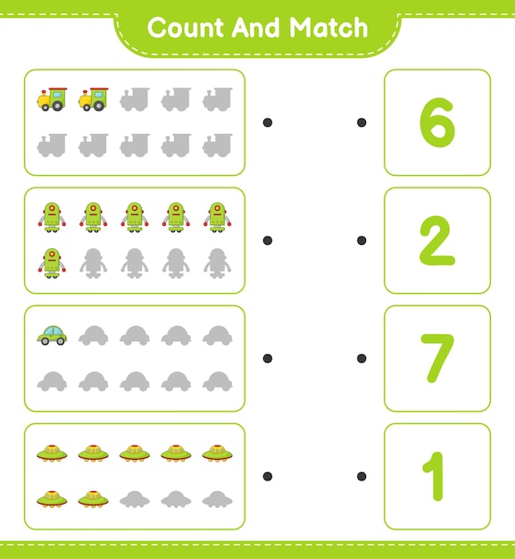 Comptez Le Nombre De Train Robot Character Car Ufo Et Faites Correspondre Avec Les Bons Numéros