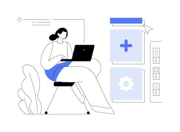 Concept abstrait de création de site Web illustration vectorielle Femme utilisant un logiciel de création de site Web professionnel technologie informatique moderne développement et maintenance de pages en ligne métaphore abstraite