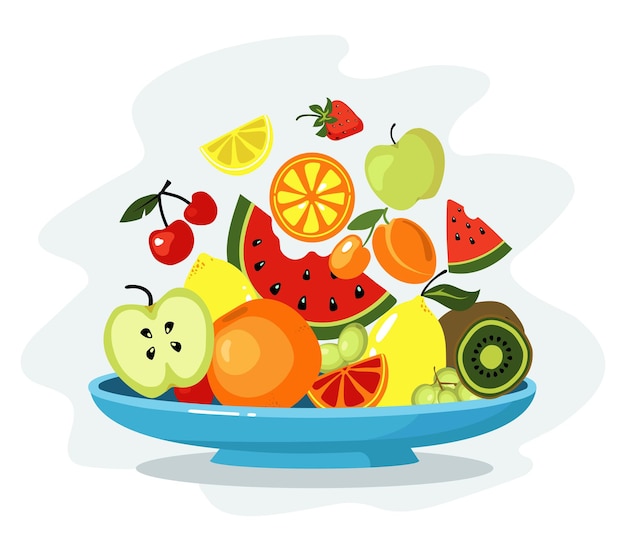 Vecteur concept d'aliments sains plat avec des fruits frais illustration vectorielle