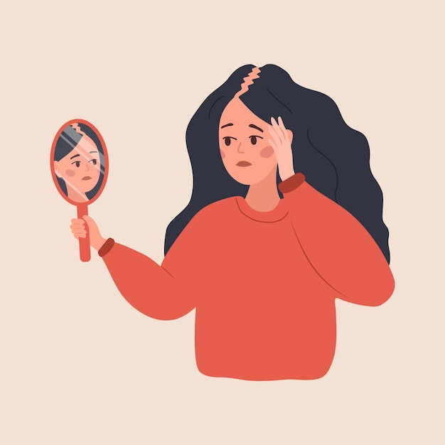 Le concept d'alopécie La femme triste perd ses cheveux