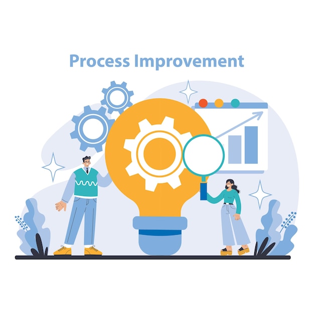 Vecteur concept d'amélioration des processus optimisation innovante des flux de travail analyse d'équipe pour les opérations