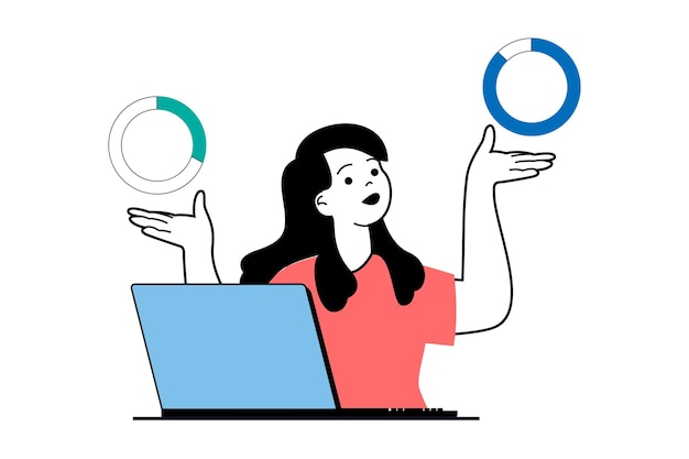 Concept D'analyse De Données Avec Scène De Personnes Dans La Conception De Sites Web Plats Femme Faisant L'audit Et La Comptabilité Améliorer La Stratégie Financière Pour L'illustration Vectorielle D'entreprise Pour Le Matériel De Marketing De Bannière De Médias Sociaux