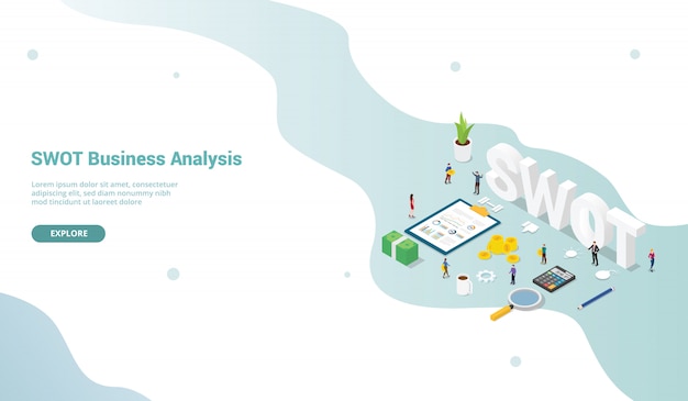 Concept D'analyse D'entreprise Swot Avec Des Membres De L'équipe Pour Le Modèle De Site Web Ou La Page D'accueil De Destination