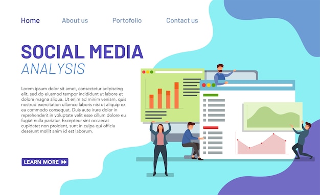 Concept D'analyse Des Médias Sociaux Pour La Page De Destination Avec Illustration Moderne