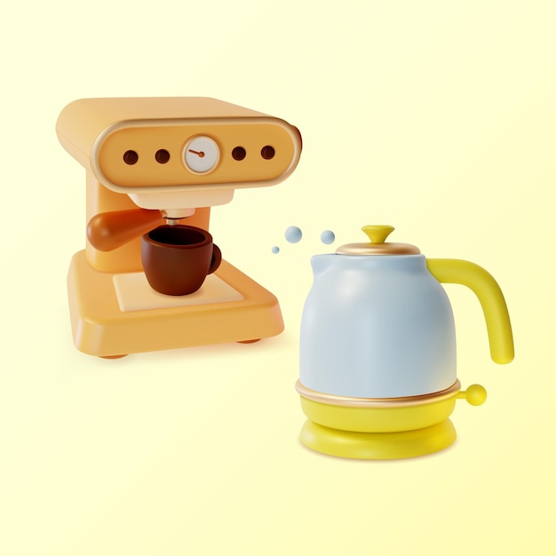 Concept d'appareil électrique de cuisine 3D Vector de style dessin animé