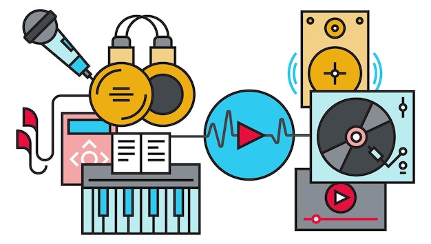 Vecteur concept d'appareils audio icône d'enregistrements de musique à l'écoute