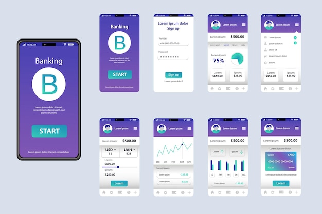 Le concept de l'application bancaire dans le design plat Cette image montre l'interface de l'applications bancaires