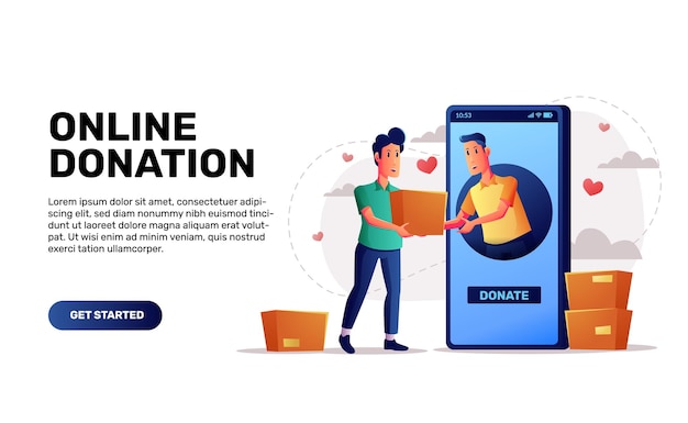 Concept D'application De Don En Ligne Pour La Collecte De Fonds Et Contribuer à L'illustration D'autres Personnes, Téléphones Et Personnes Avec Des Couleurs Vives