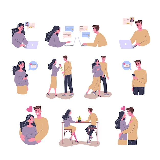 Concept D'application De Rencontres En Ligne. Relation Virtuelle Et Amour. Communication Entre Les Personnes Via Le Réseau Sur Le Smartphone. Match Parfait Et Mariage. Illustration