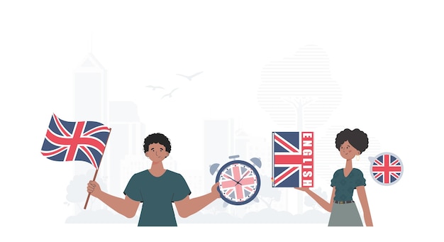 Le concept d'apprentissage de l'anglais équipe de langue anglaise Vector de style moderne plat