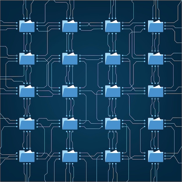 Concept D'archive De Stockage De Données Avec Dossier Se Connecter Sur Illustration Vectorielle De Circuit Imprimé