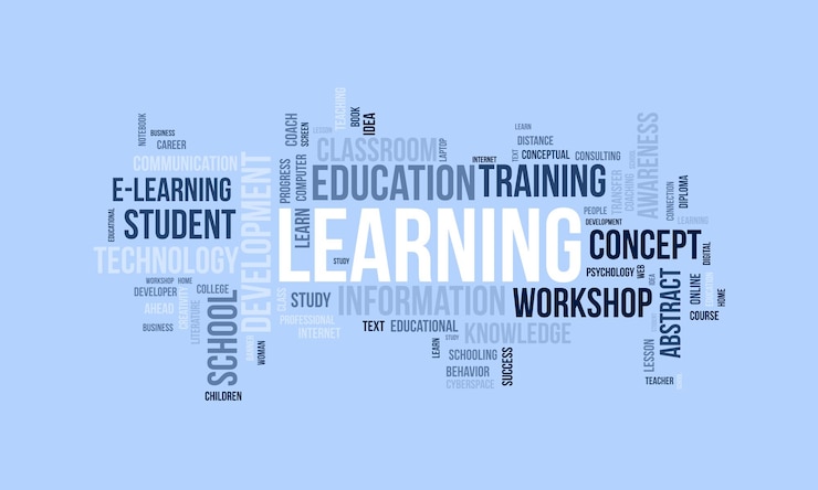 Vecteur concept d'arrière-plan de nuage de mots pour la leçon d'étude des connaissances sur l'apprentissage de l'éducation pour l'illustration vectorielle du concept de formation à l'information