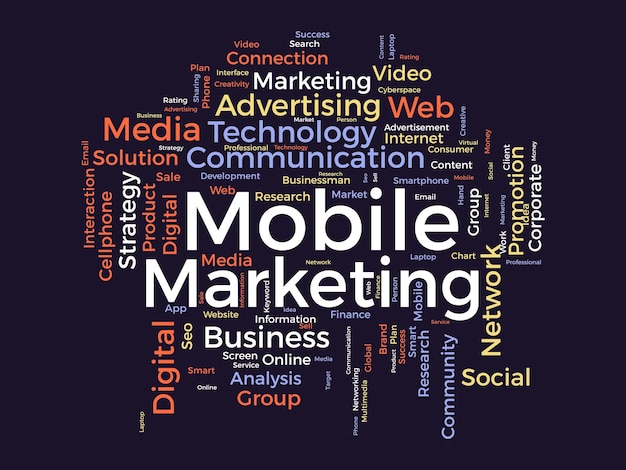 Vecteur concept d'arrière-plan de nuage de mots pour mobile marketing media publicité communication sociale numérique d'illustration vectorielle de promotion d'entreprise