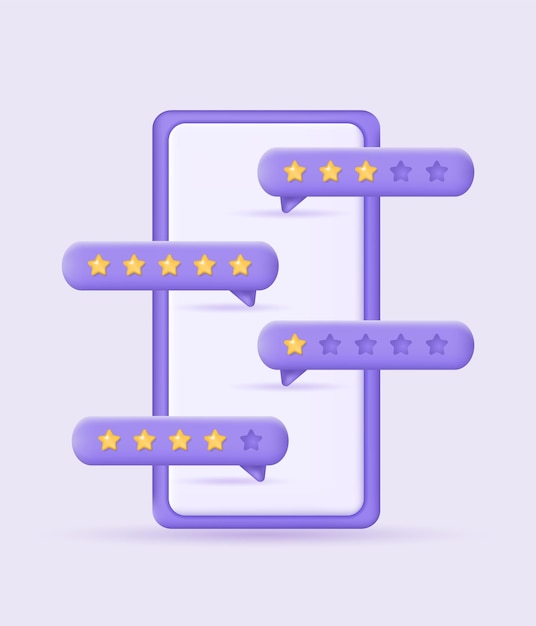 Concept d'avis client 3d Smartphone avec commentaires des clients Note d'étoiles faible et élevée dans les commentaires Illustration vectorielle réaliste pour site Web ou applications mobiles