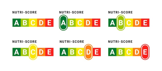 Vecteur le concept des badges nutriscore signs du système de notation alimentaire indicateur de nutrition des soins de santé