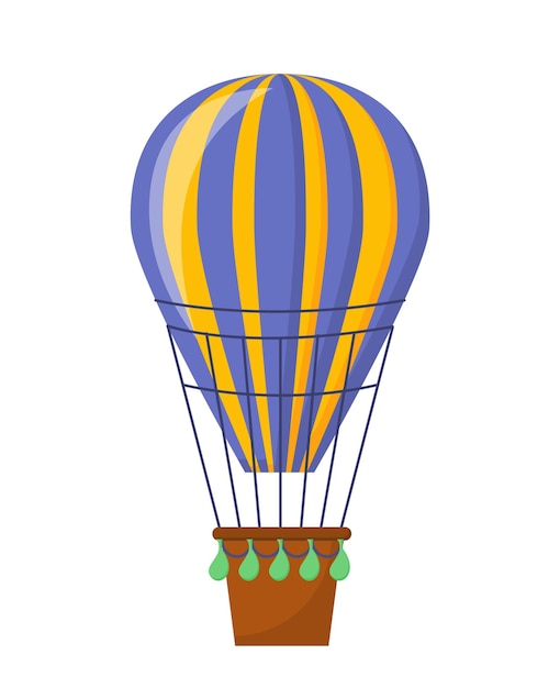 Concept de ballon à grand air Transport de ciel bleu et jaune avec des sacs avec du sable Voyage et vol Modèle et mise en page Illustration vectorielle plate de dessin animé isolée sur fond blanc