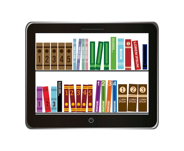 Vecteur concept de bibliothèque de livre électronique sur l&#39;illustration vectorielle fond gris