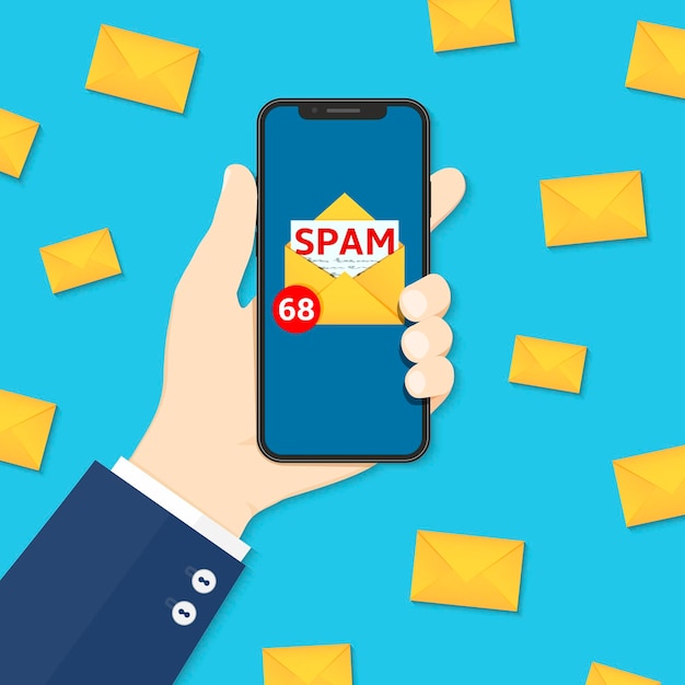 Concept de boîte aux lettres de spam beaucoup d'e-mails sur l'écran d'un smartphone